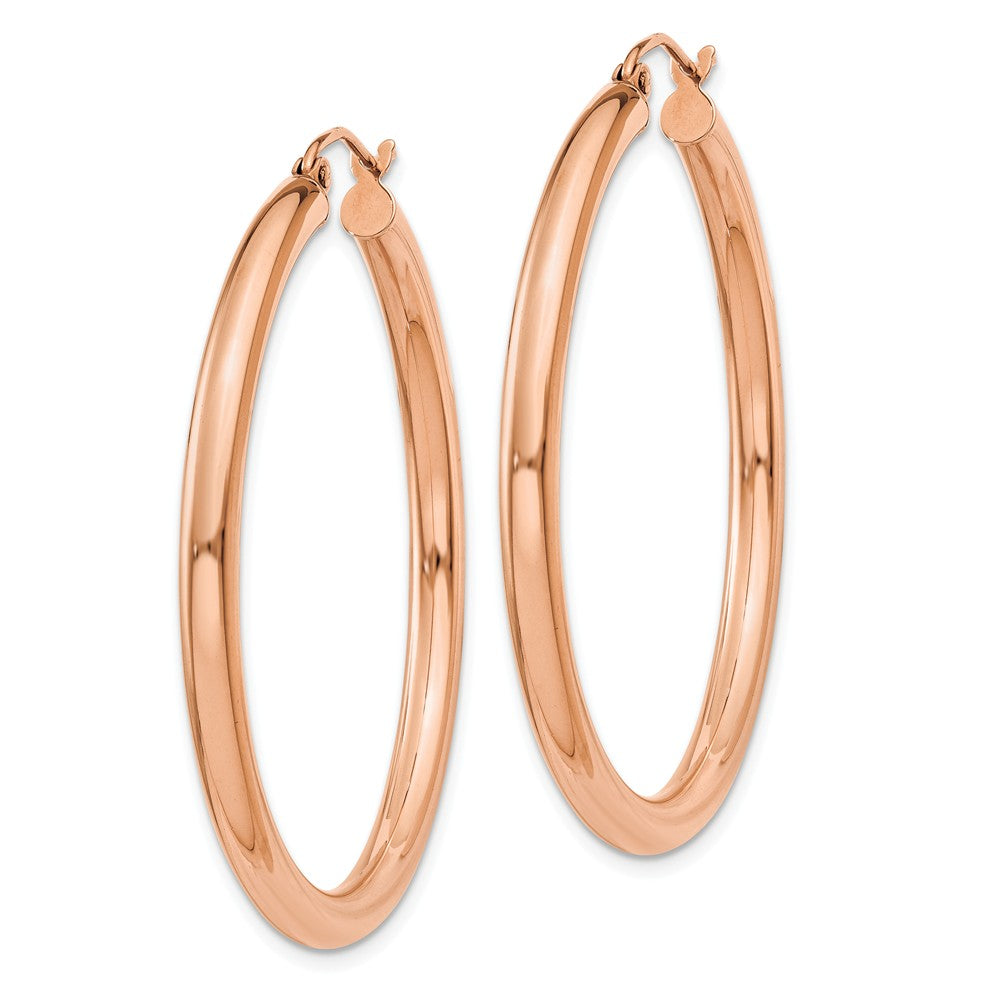 Alternate view of the 3mm, 14k Rose Gold Polished Round Hoop Earrings, 40mm (1 1/2 Inch) by The Black Bow Jewelry Co.
