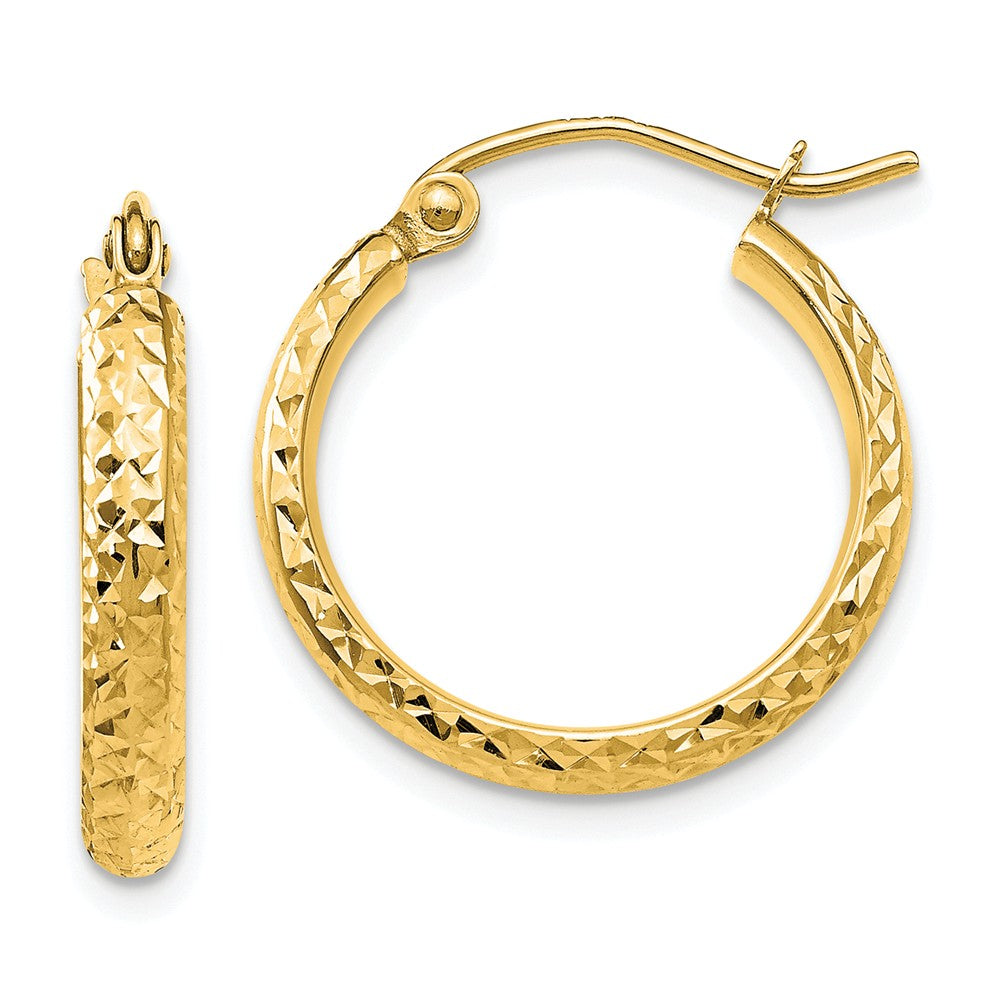2.8mm, 14k Yellow Gold Diamond-cut Hoops, 18mm (11/16 Inch), Item E9428-18 by The Black Bow Jewelry Co.