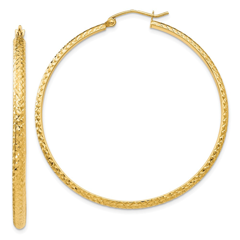 2.8mm, 14k Yellow Gold Diamond-cut Hoops, 46mm (1 3/4 Inch), Item E9429-46 by The Black Bow Jewelry Co.