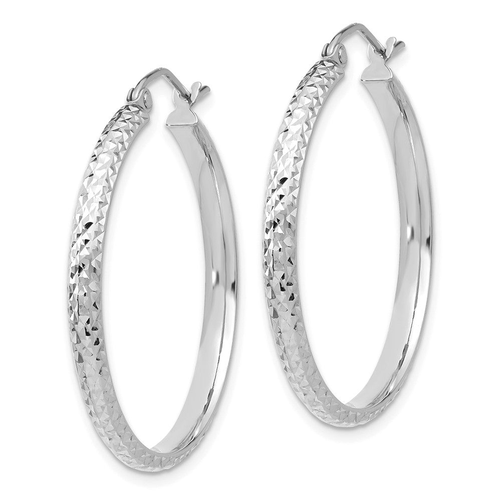 Alternate view of the 2.8mm, 14k White Gold Diamond-cut Hoops, 30mm (1 1/8 Inch) by The Black Bow Jewelry Co.