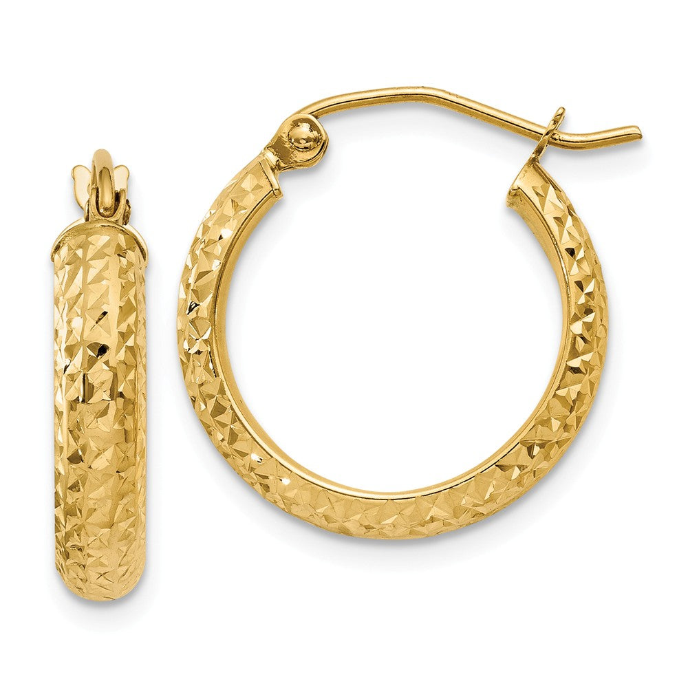 3.5mm, 14k Yellow Gold Diamond-cut Hoops, 17mm (5/8 Inch), Item E9432-17 by The Black Bow Jewelry Co.