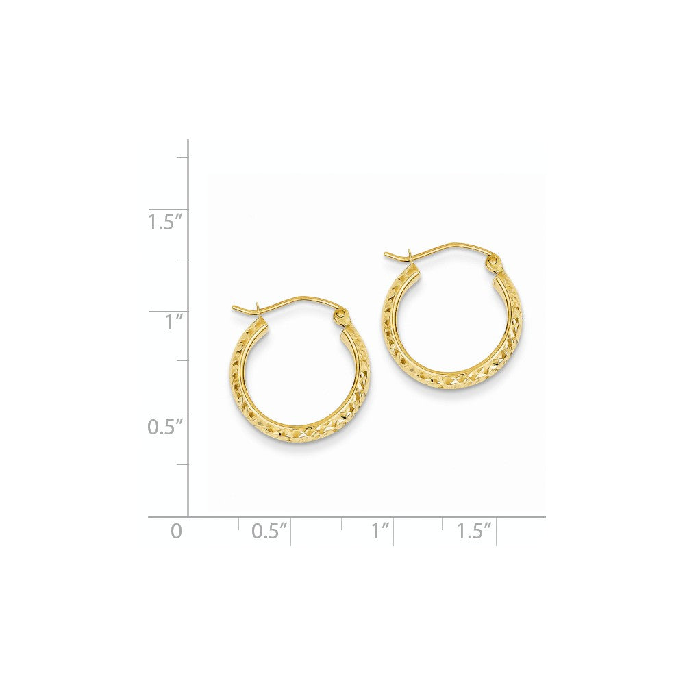 Alternate view of the 3.5mm, 14k Yellow Gold Diamond-cut Hoops, 17mm (5/8 Inch) by The Black Bow Jewelry Co.