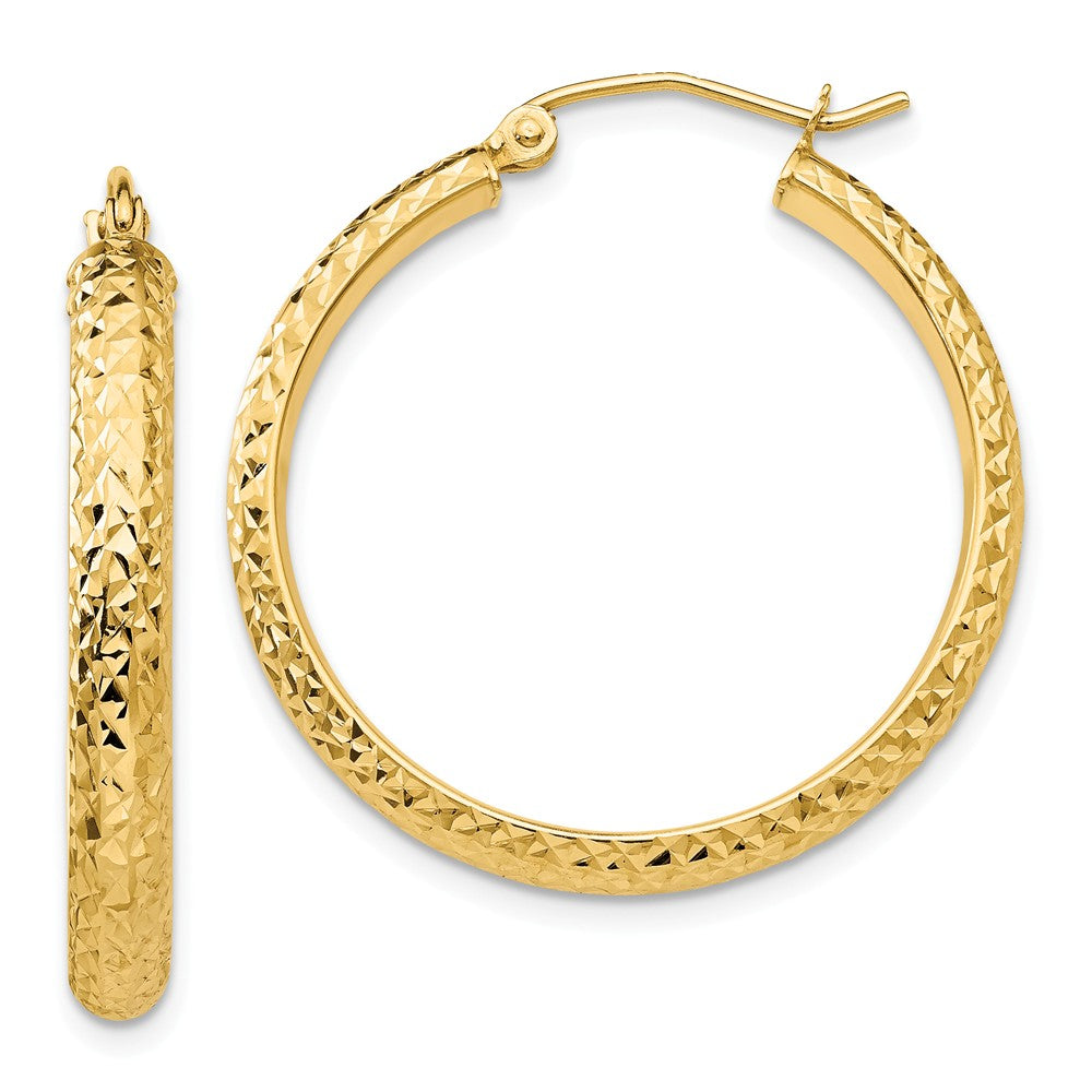 3.5mm, 14k Yellow Gold Diamond-cut Hoops, 28mm (1 1/10 Inch), Item E9432-28 by The Black Bow Jewelry Co.