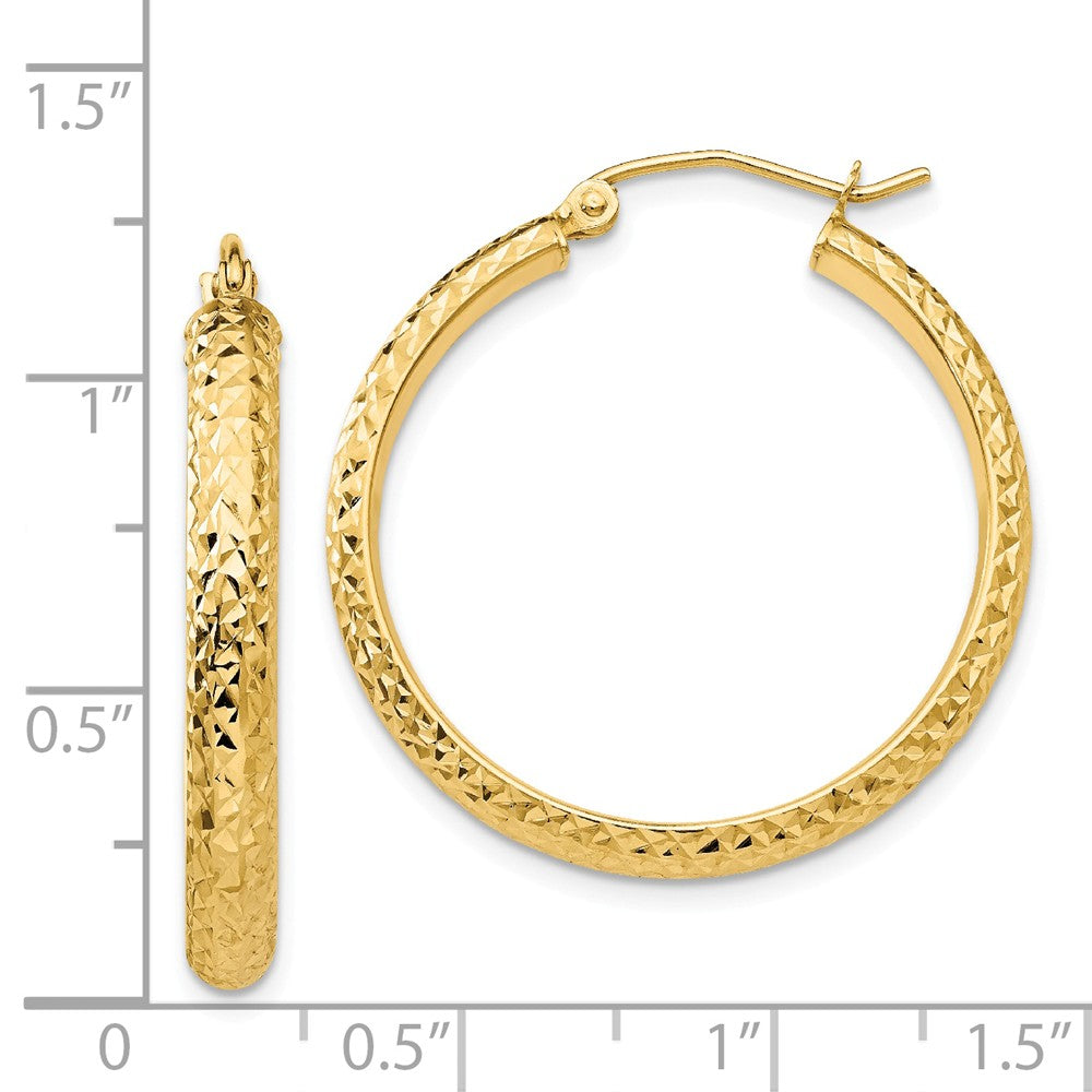 Alternate view of the 3.5mm, 14k Yellow Gold Diamond-cut Hoops, 28mm (1 1/10 Inch) by The Black Bow Jewelry Co.