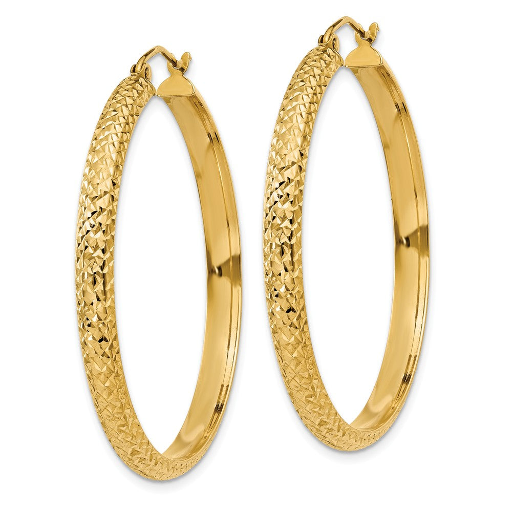 Alternate view of the 3.5mm, 14k Yellow Gold Diamond-cut Hoops, 38mm (1 1/2 Inch) by The Black Bow Jewelry Co.