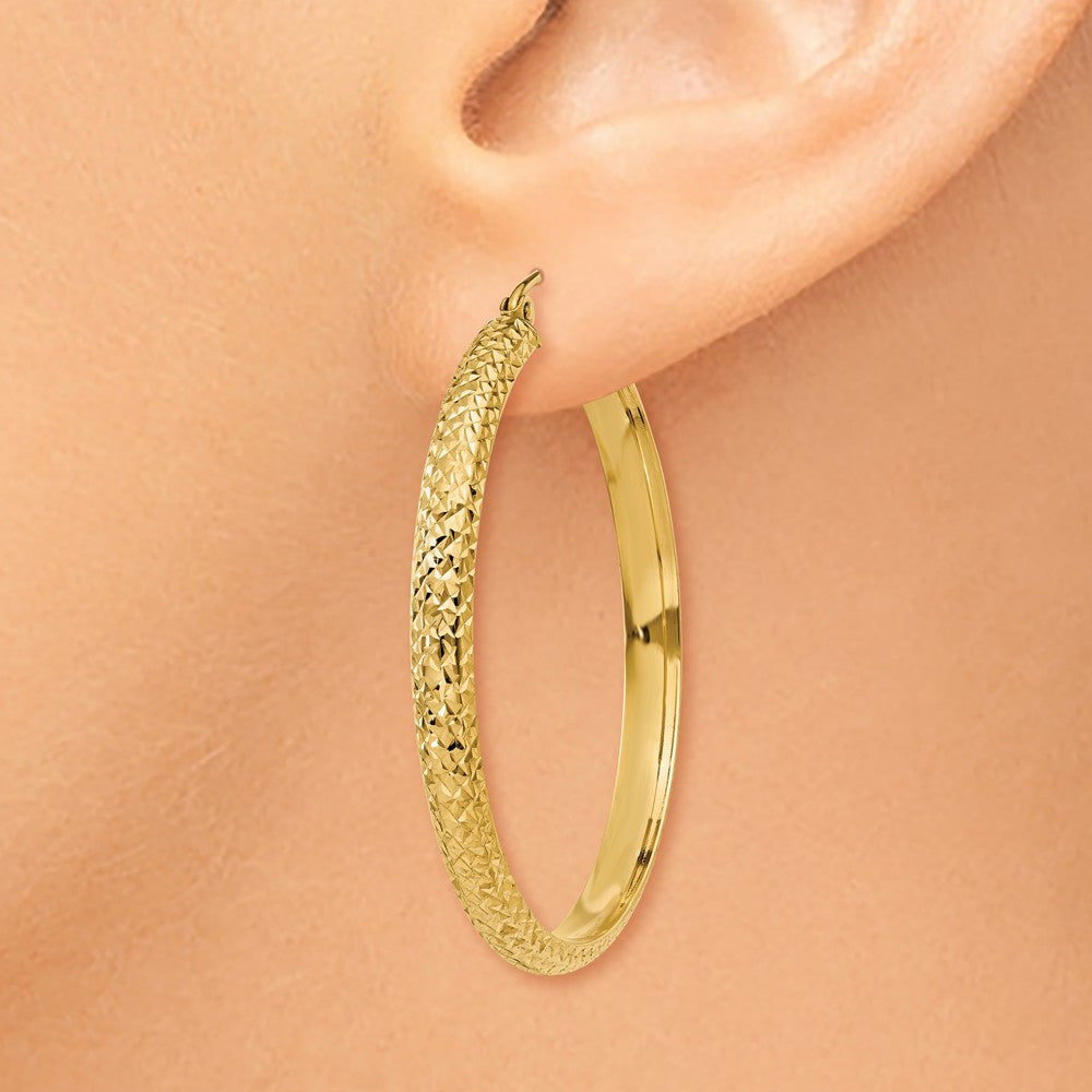 Alternate view of the 3.5mm, 14k Yellow Gold Diamond-cut Hoops, 38mm (1 1/2 Inch) by The Black Bow Jewelry Co.
