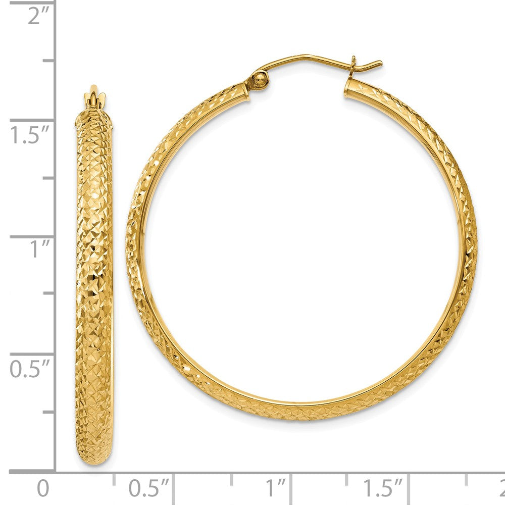 Alternate view of the 3.5mm, 14k Yellow Gold Diamond-cut Hoops, 38mm (1 1/2 Inch) by The Black Bow Jewelry Co.