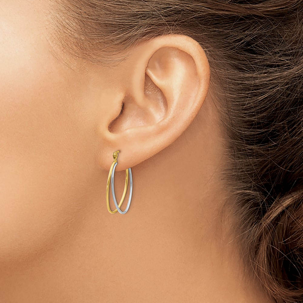 Alternate view of the Double Oval Hoop Earrings in 14k Two Tone Gold by The Black Bow Jewelry Co.
