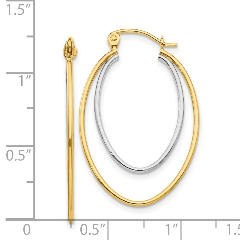 Alternate view of the 14k Two Tone Gold Double Oval Hollow Hoop Earrings 1 x 30mm by The Black Bow Jewelry Co.