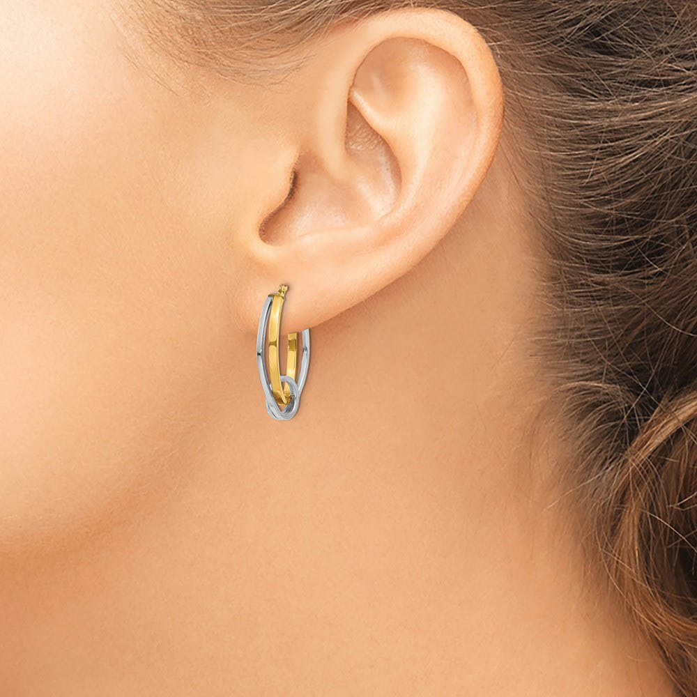 Alternate view of the Double Oval Hoops with a Loop in 14k Two-tone Gold by The Black Bow Jewelry Co.