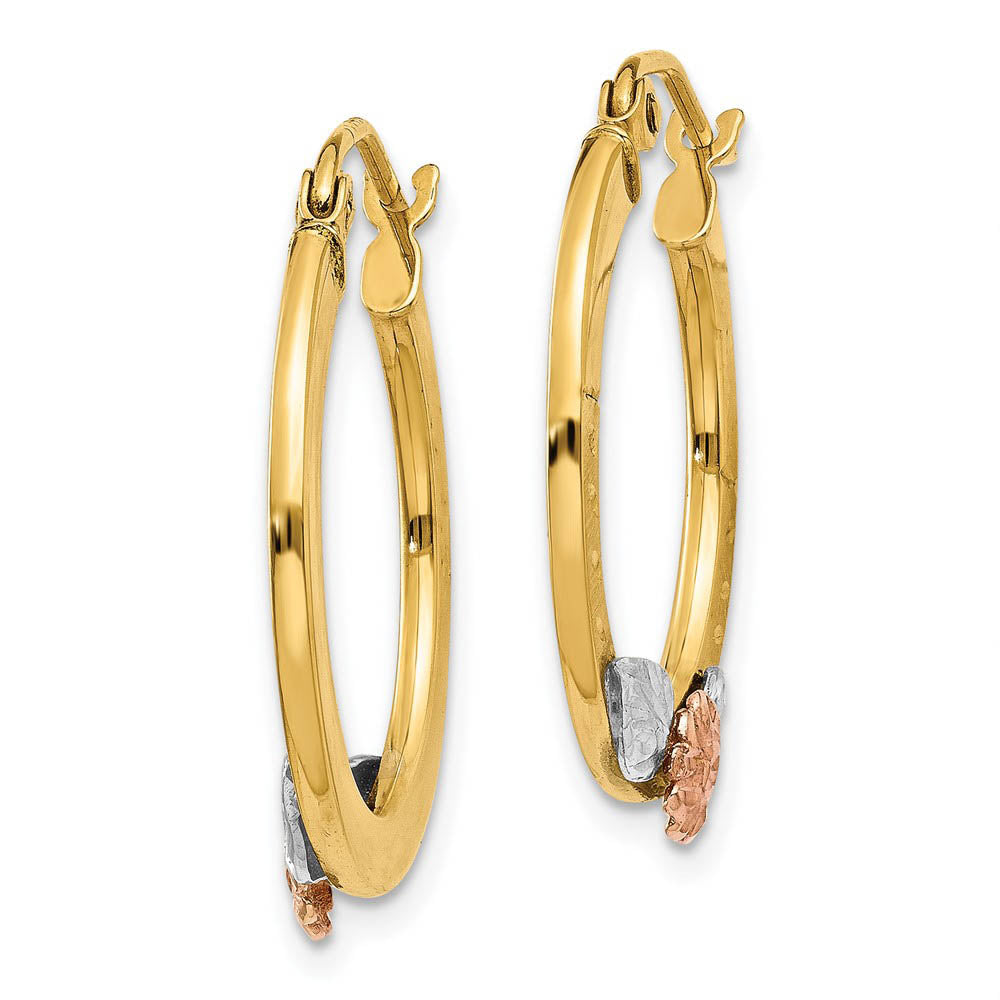 Alternate view of the Flower Diamond-cut Round Hoops in 14k Two-tone Gold and Rhodium by The Black Bow Jewelry Co.