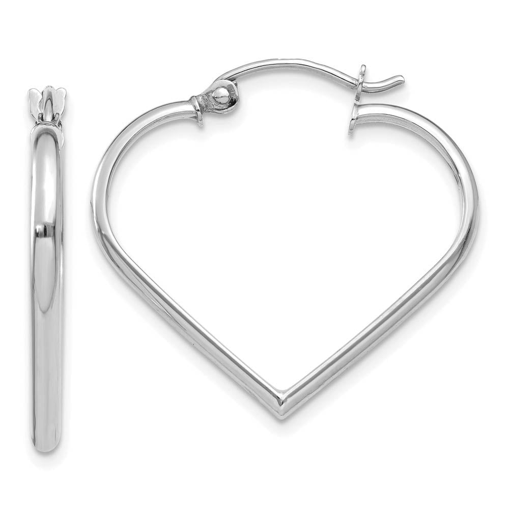 2mm, 14k White Gold Heart Hoop Earrings, Item E9487 by The Black Bow Jewelry Co.