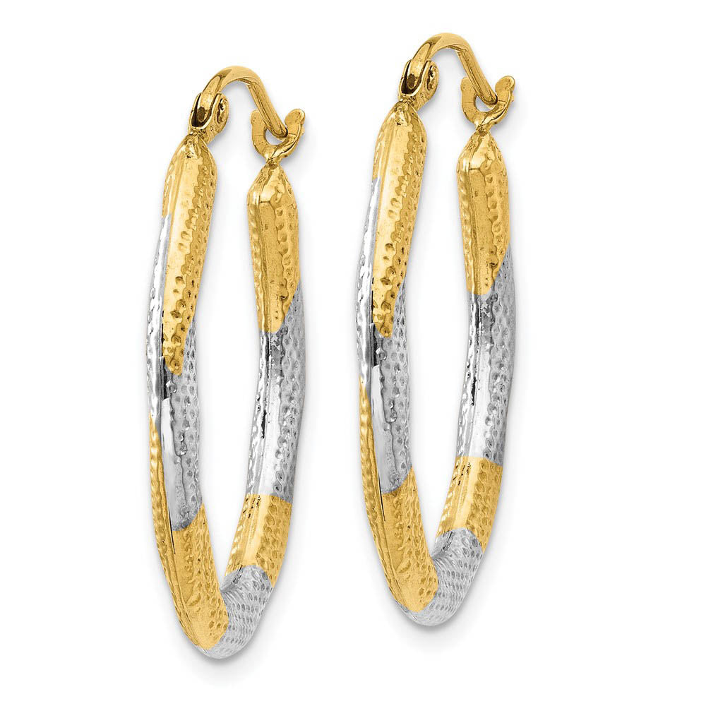 Alternate view of the Textured Hollow Oval Hoops in 14k Yellow Gold and Rhodium by The Black Bow Jewelry Co.
