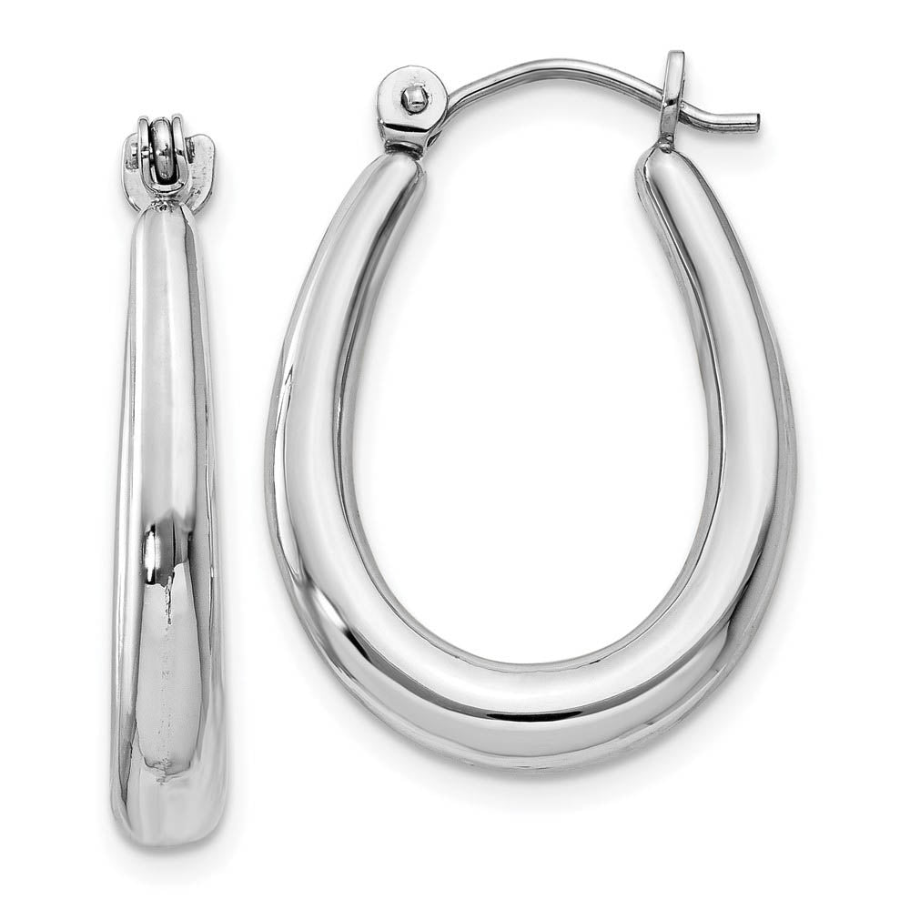 3mm x 23mm Polished 14k White Gold Tapered Puffed Oval Hoop Earrings, Item E9520 by The Black Bow Jewelry Co.