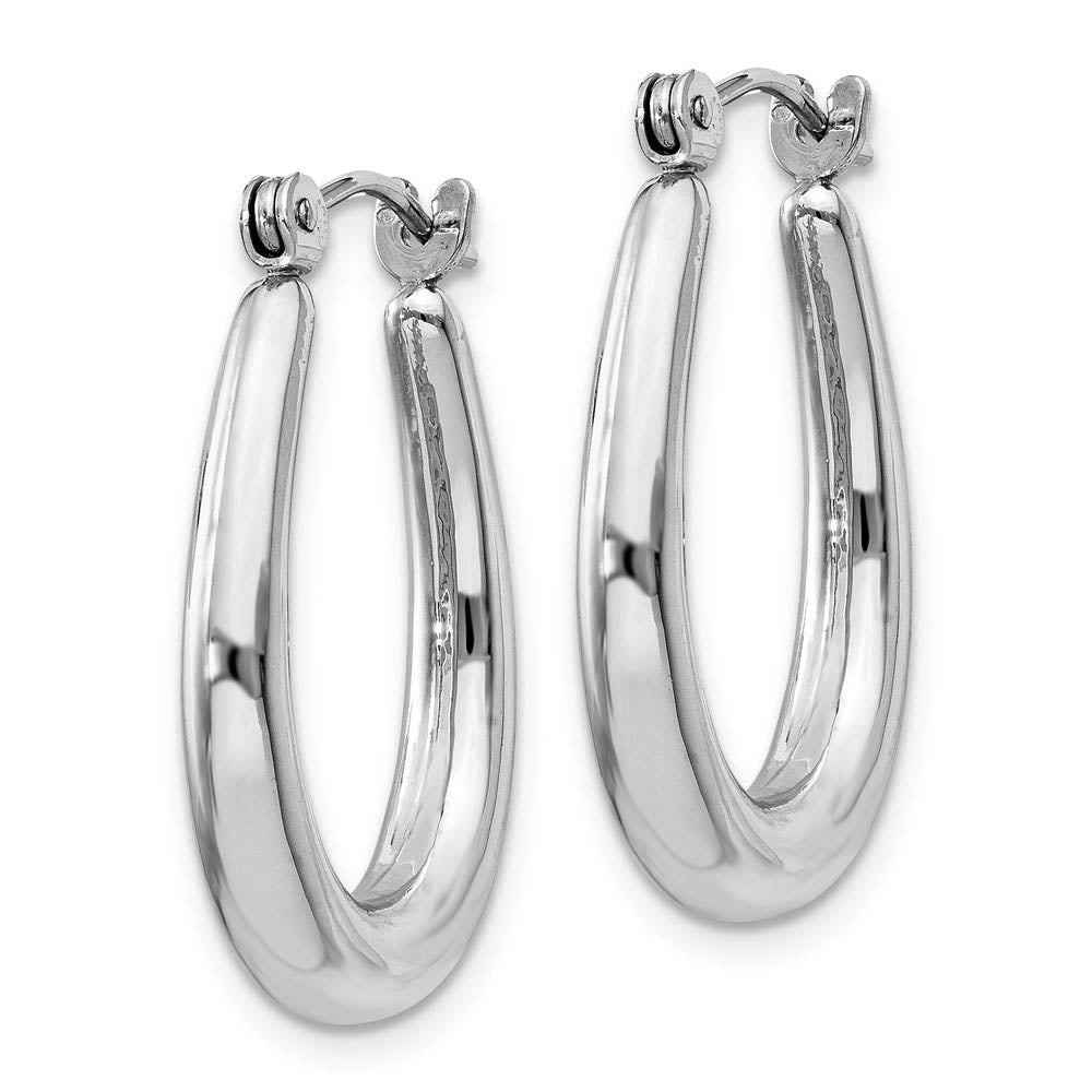Alternate view of the 3mm x 23mm Polished 14k White Gold Tapered Puffed Oval Hoop Earrings by The Black Bow Jewelry Co.