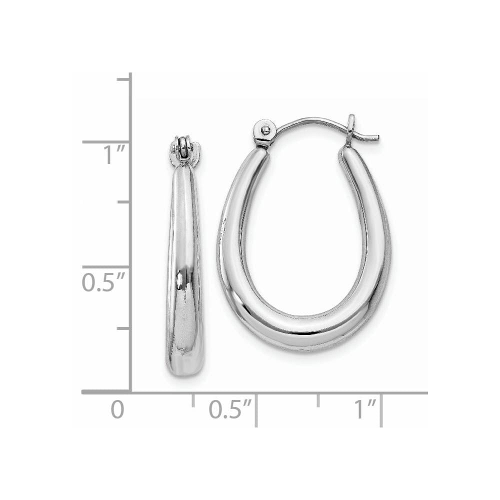 Alternate view of the 3mm x 23mm Polished 14k White Gold Tapered Puffed Oval Hoop Earrings by The Black Bow Jewelry Co.
