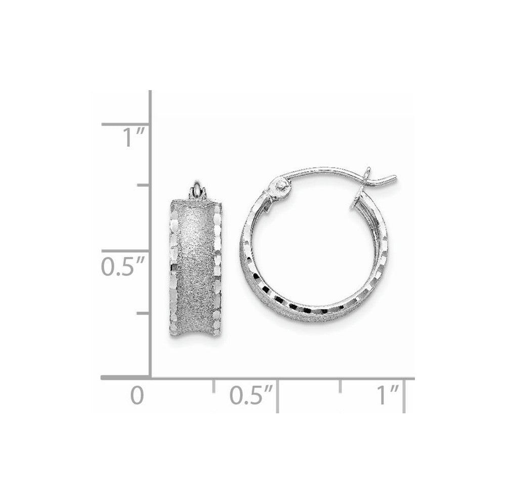 Alternate view of the Wide Diamond-cut Satin Round Hoop Earrings in 14k White Gold 5 x 13mm by The Black Bow Jewelry Co.