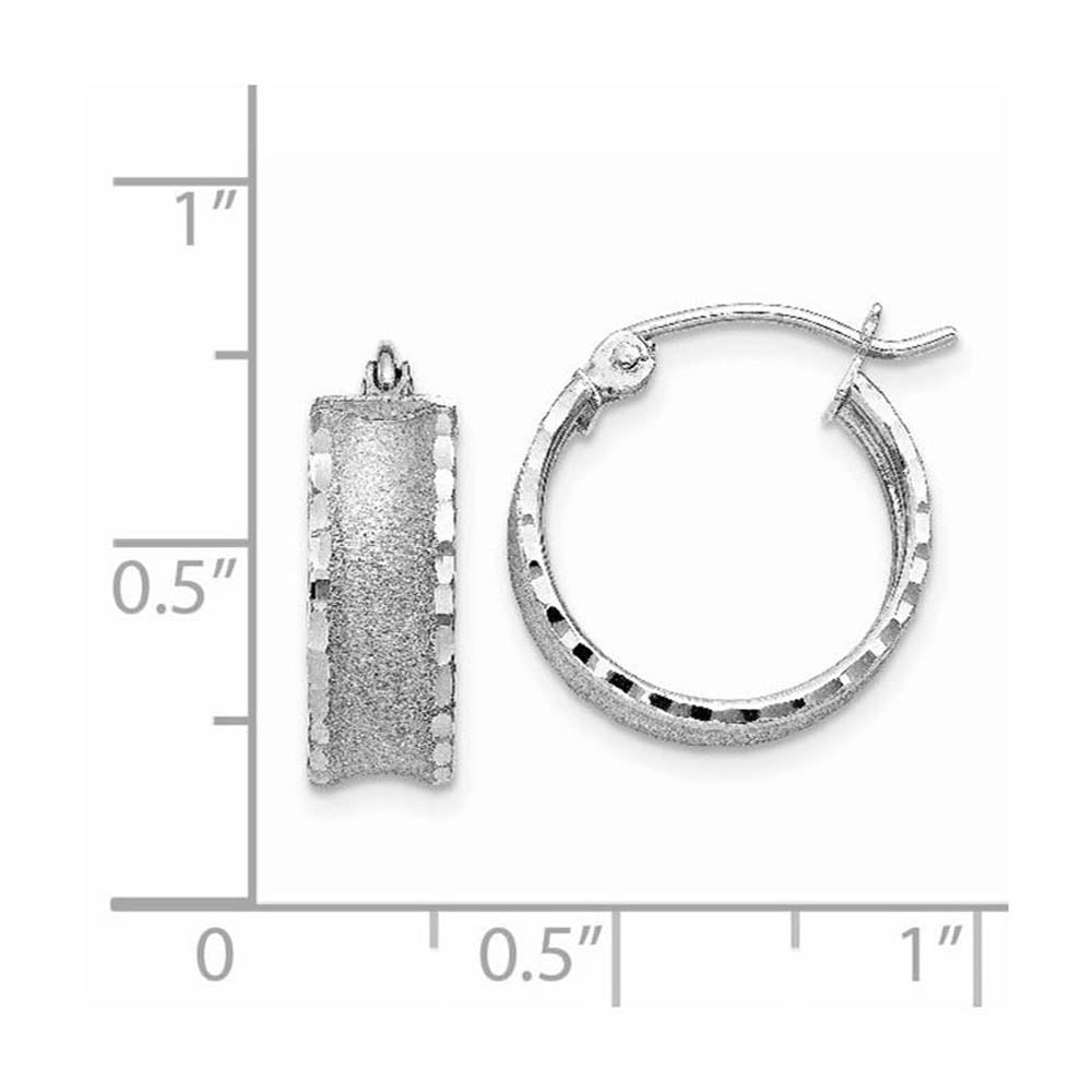 Alternate view of the Wide Diamond-cut Satin Round Hoop Earrings in 14k White Gold 5 x 13mm by The Black Bow Jewelry Co.