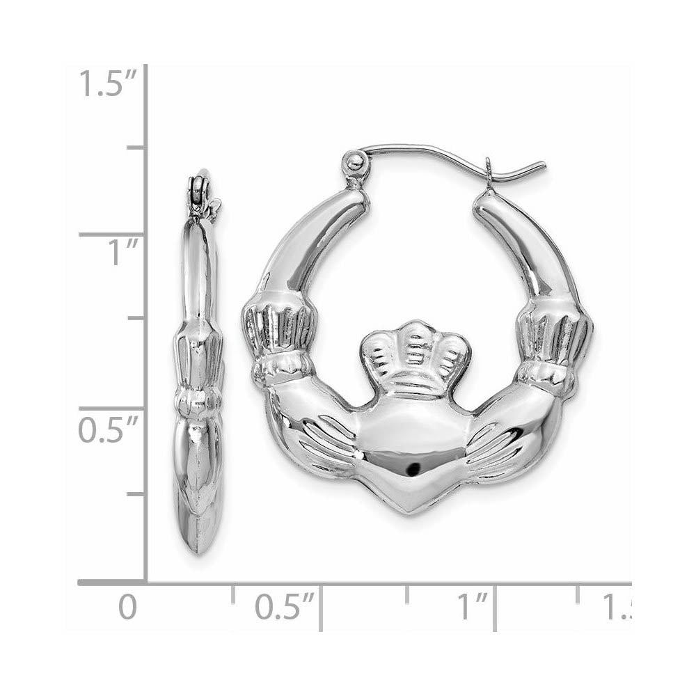 Alternate view of the Polished Claddagh Hoop Earrings in 14k White Gold, 25mm by The Black Bow Jewelry Co.