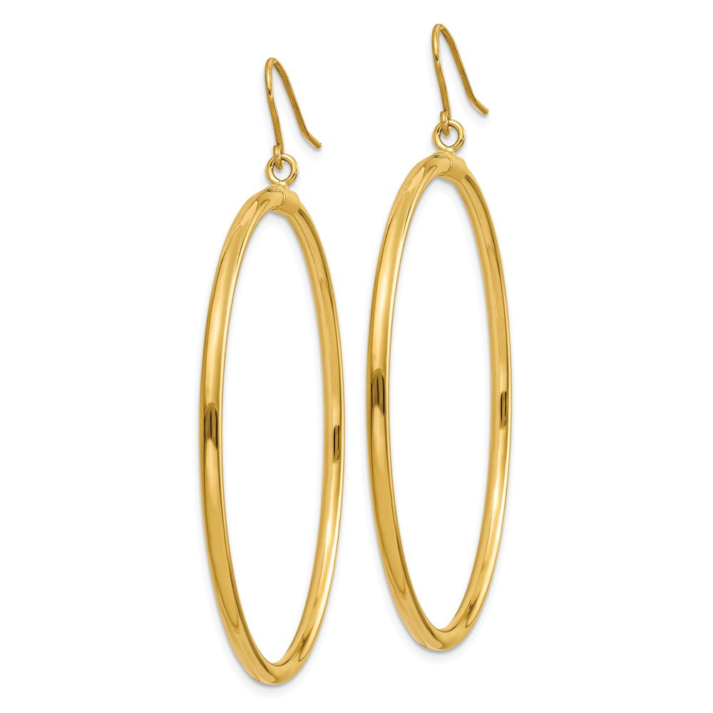 Alternate view of the 2mm, 14k Yellow Gold, Extra Large Tube Hoop Dangle Earrings, 45mm by The Black Bow Jewelry Co.