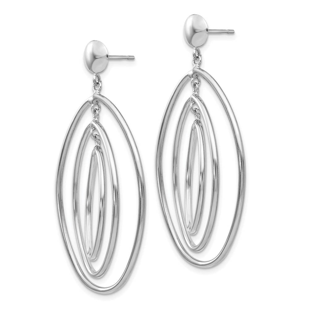 Alternate view of the Triple Oval Dangle Post Earrings in 14k White Gold by The Black Bow Jewelry Co.