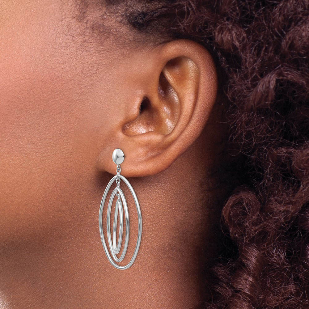 Alternate view of the Triple Oval Dangle Post Earrings in 14k White Gold by The Black Bow Jewelry Co.