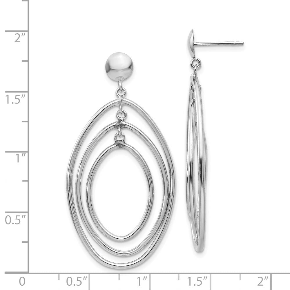 Alternate view of the Triple Oval Dangle Post Earrings in 14k White Gold by The Black Bow Jewelry Co.