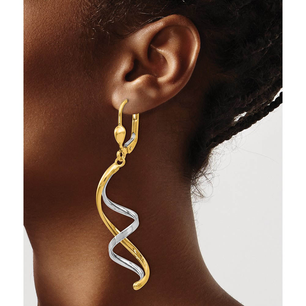 Alternate view of the Spiral Lever Back Earrings in 14k Two-tone Gold by The Black Bow Jewelry Co.