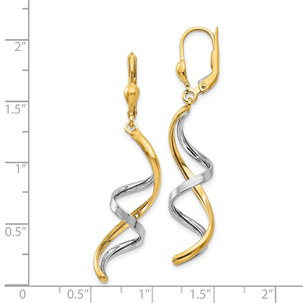 Alternate view of the Spiral Lever Back Earrings in 14k Two-tone Gold by The Black Bow Jewelry Co.