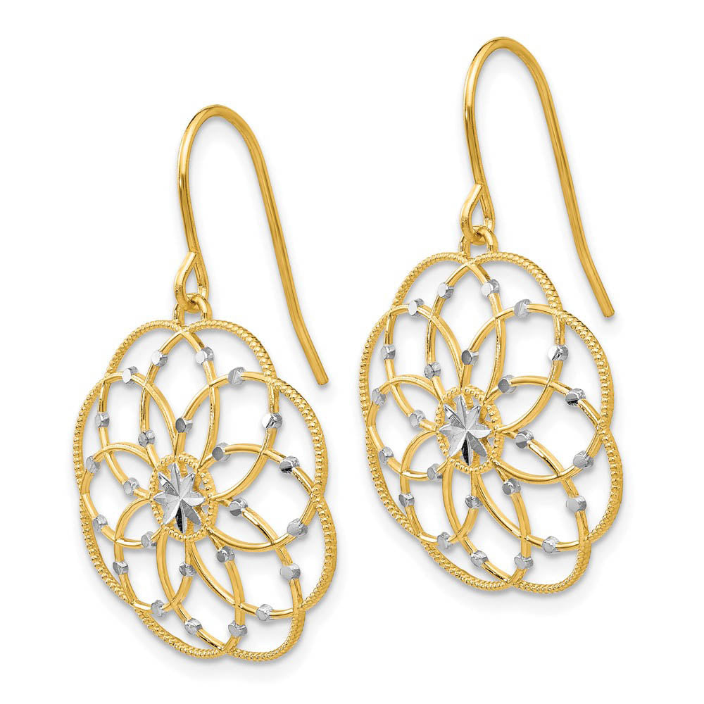Alternate view of the Intricate Blossom Earrings in 14k Yellow Gold and Rhodium by The Black Bow Jewelry Co.