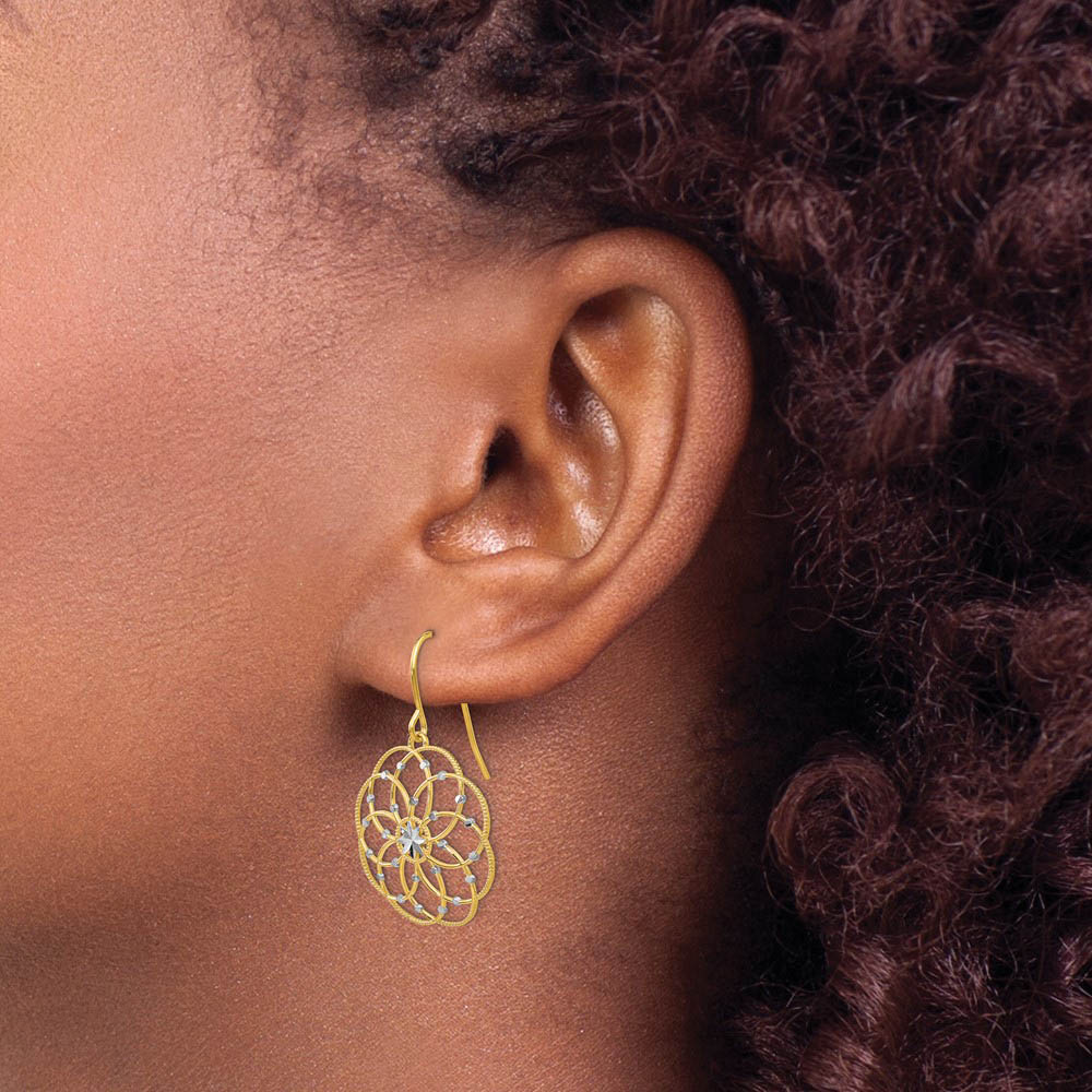Alternate view of the Intricate Blossom Earrings in 14k Yellow Gold and Rhodium by The Black Bow Jewelry Co.