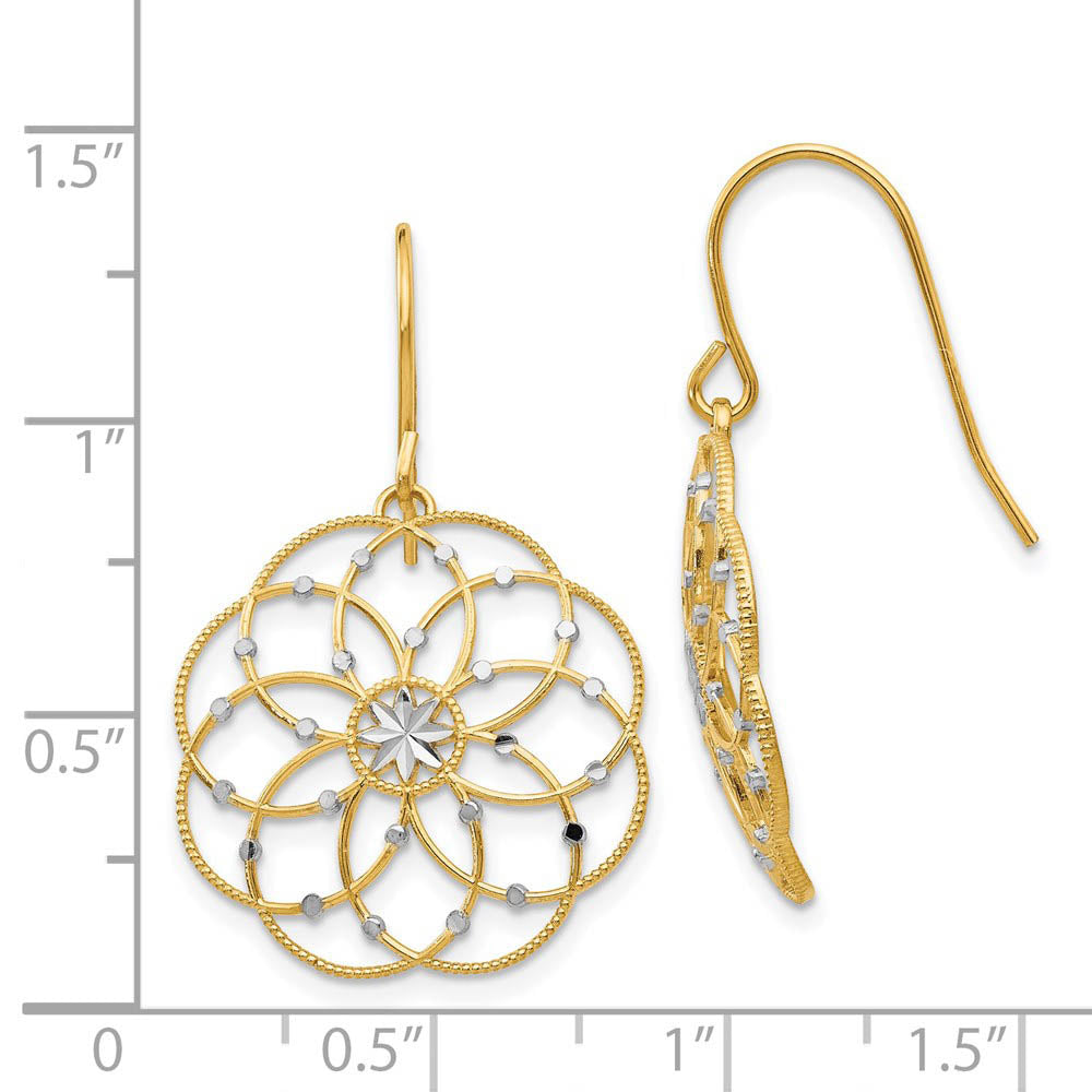 Alternate view of the Intricate Blossom Earrings in 14k Yellow Gold and Rhodium by The Black Bow Jewelry Co.