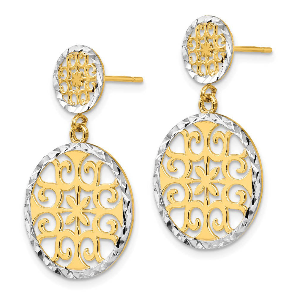 Alternate view of the 2-tone Diamond-cut Circle Drop Earrings in 14k Yellow Gold and Rhodium by The Black Bow Jewelry Co.