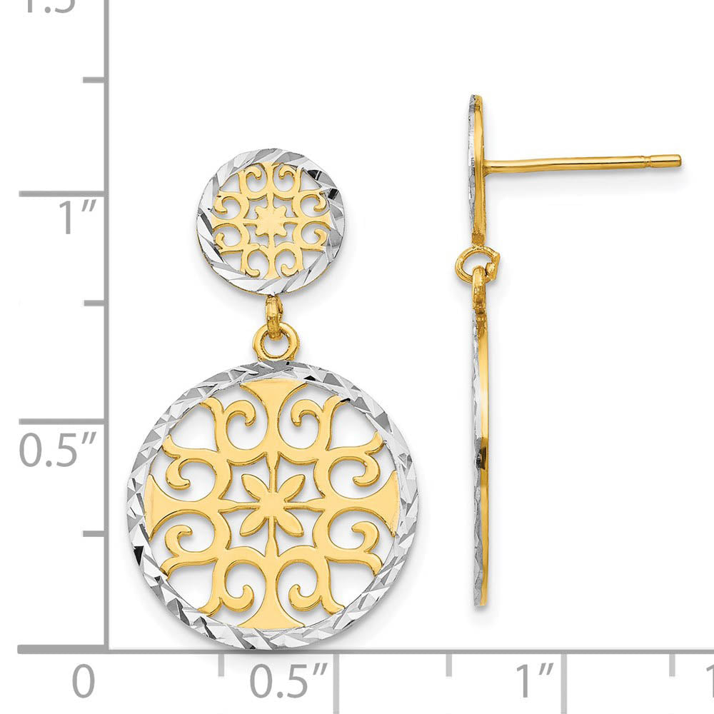 Alternate view of the 2-tone Diamond-cut Circle Drop Earrings in 14k Yellow Gold and Rhodium by The Black Bow Jewelry Co.