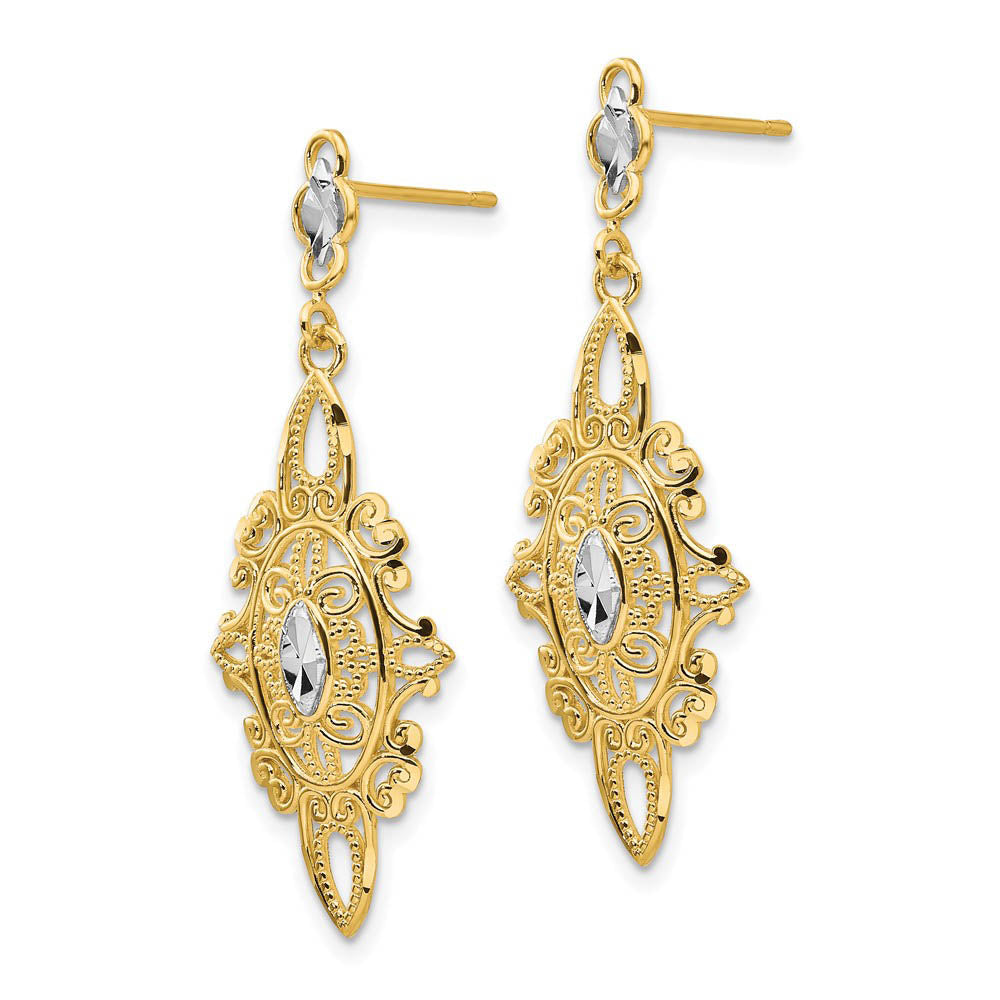 Alternate view of the Vintage Style Dangle Earrings in 14k Yellow Gold and Rhodium by The Black Bow Jewelry Co.