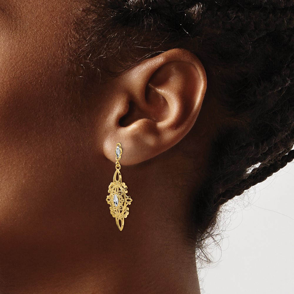 Alternate view of the Vintage Style Dangle Earrings in 14k Yellow Gold and Rhodium by The Black Bow Jewelry Co.