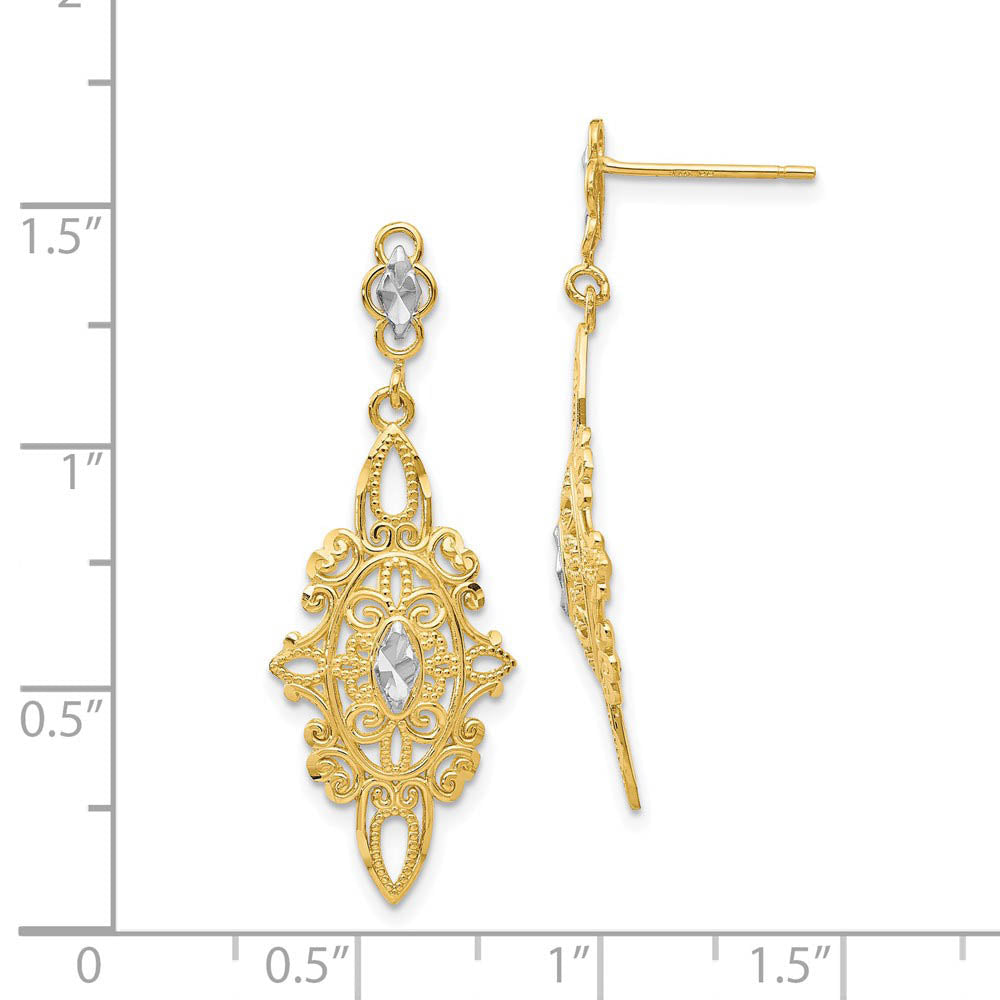 Alternate view of the Vintage Style Dangle Earrings in 14k Yellow Gold and Rhodium by The Black Bow Jewelry Co.