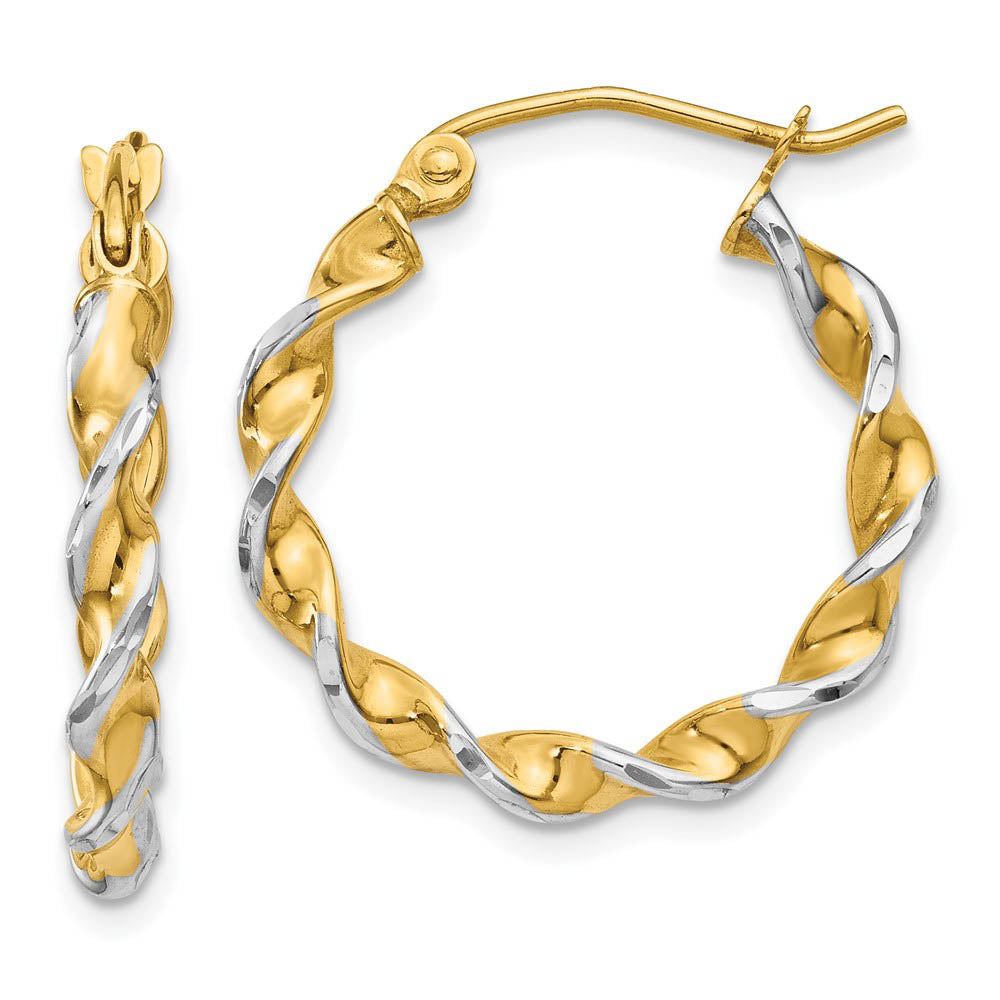 2.75mm, Two-tone Twisted Hoops in 14k Yellow Gold and Rhodium, 20mm, Item E9709 by The Black Bow Jewelry Co.