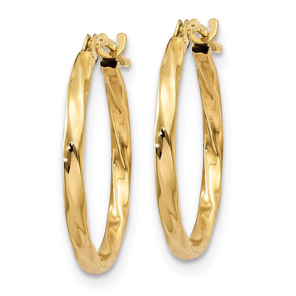 Alternate view of the 1.5mm, 14k Yellow Gold Twisted Round Hoop Earrings, 15mm (9/16 Inch) by The Black Bow Jewelry Co.