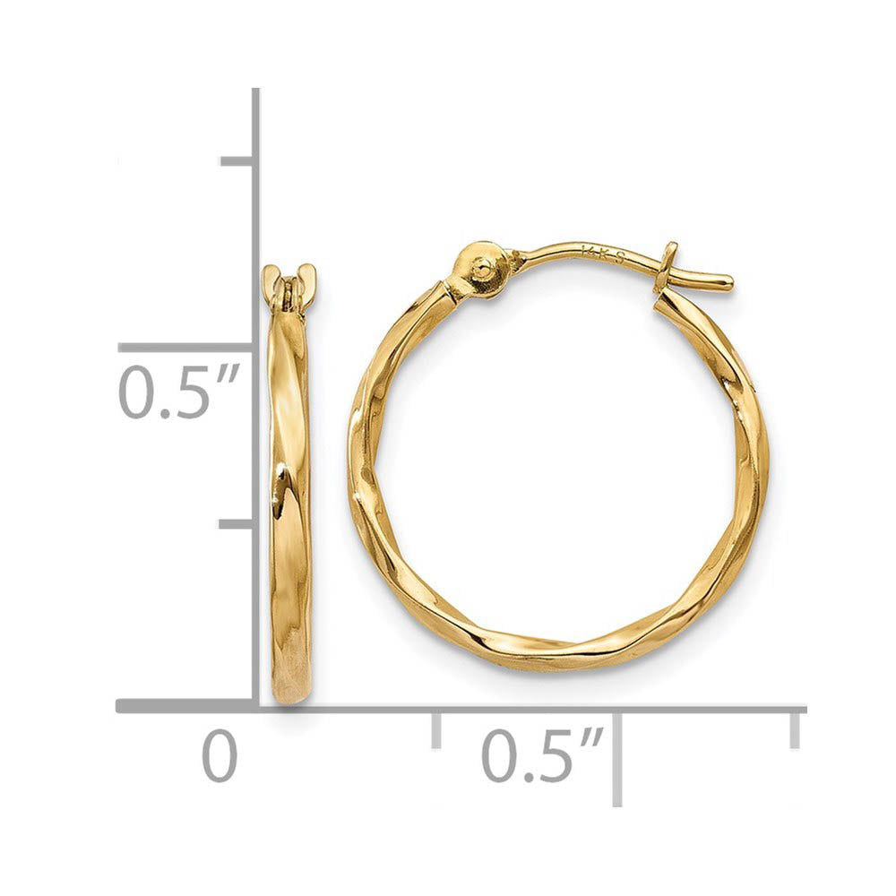 Alternate view of the 1.5mm, 14k Yellow Gold Twisted Round Hoop Earrings, 15mm (9/16 Inch) by The Black Bow Jewelry Co.
