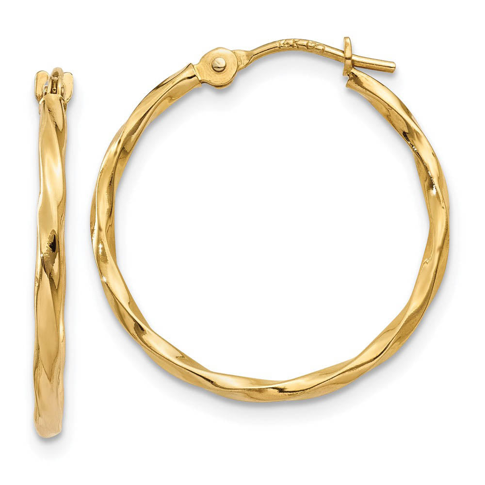1.5mm, 14k Yellow Gold Twisted Round Hoop Earrings, 18mm (11/16 Inch), Item E9711 by The Black Bow Jewelry Co.