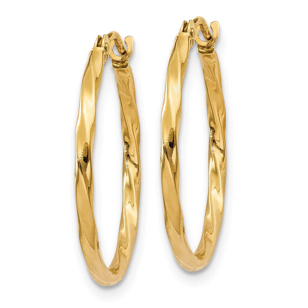 Alternate view of the 1.5mm, 14k Yellow Gold Twisted Round Hoop Earrings, 18mm (11/16 Inch) by The Black Bow Jewelry Co.