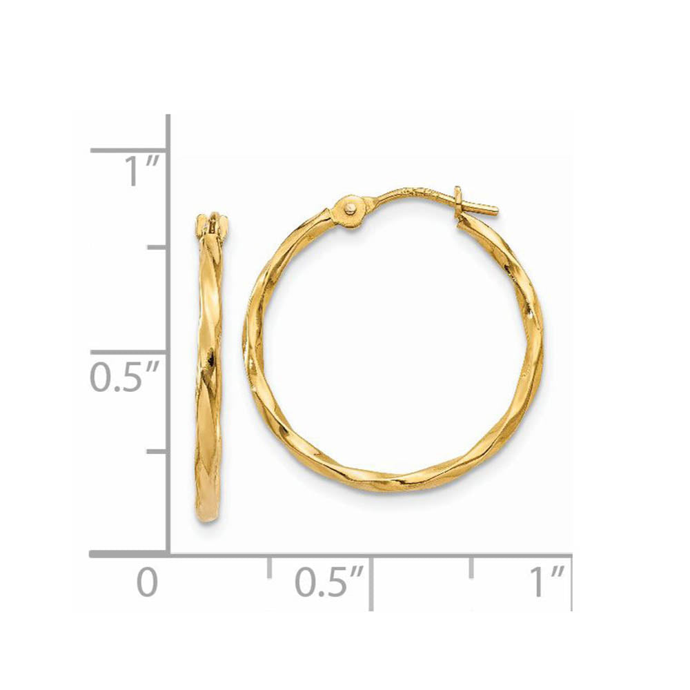 Alternate view of the 1.5mm, 14k Yellow Gold Twisted Round Hoop Earrings, 18mm (11/16 Inch) by The Black Bow Jewelry Co.