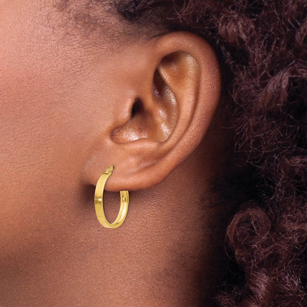 Alternate view of the 3mm, 14k Yellow Gold Polished Round Hoop Earrings, 18mm (11/16 Inch) by The Black Bow Jewelry Co.