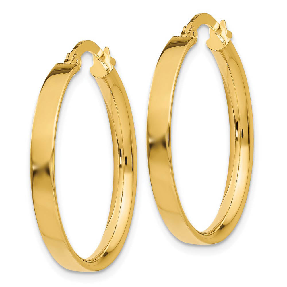 Alternate view of the 3mm, 14k Yellow Gold Polished Round Hoop Earrings, 22mm (7/8 Inch) by The Black Bow Jewelry Co.