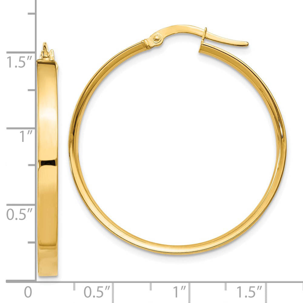 Alternate view of the 3mm, 14k Yellow Gold Polished Round Hoop Earrings, 35mm (1 3/8 Inch) by The Black Bow Jewelry Co.