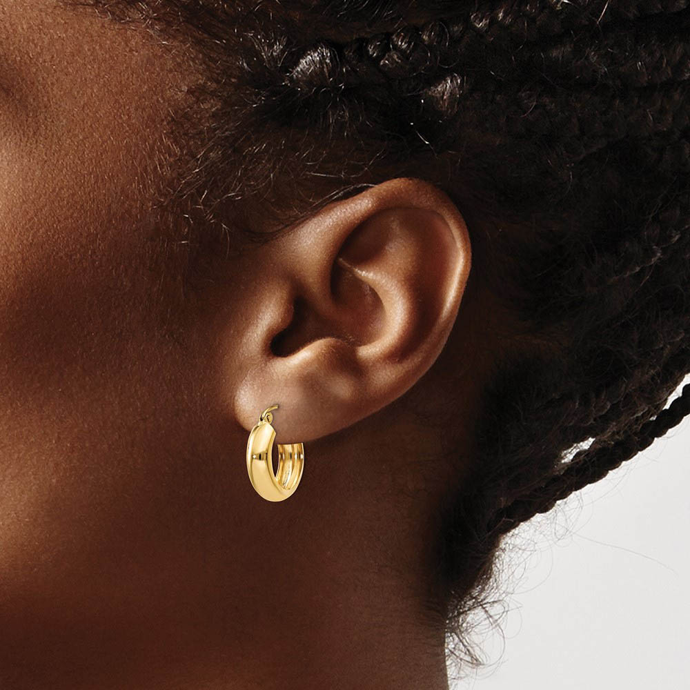 Alternate view of the 4.75mm, 14k Yellow Gold Half Round Hoop Earrings, 12mm (7/16 Inch) by The Black Bow Jewelry Co.