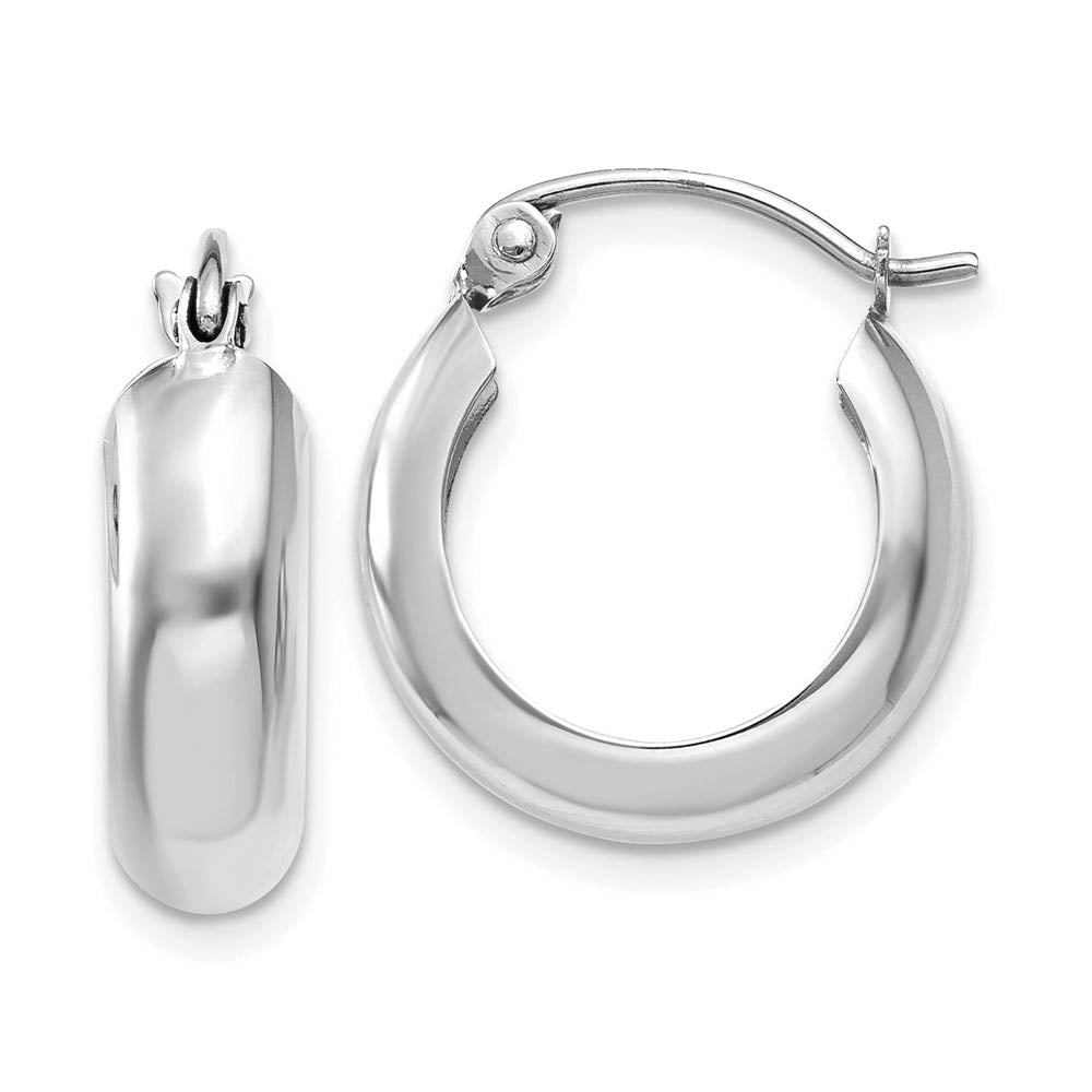 4.75mm, 14k White Gold Half Round Hoop Earrings, 12mm (7/16 Inch), Item E9722 by The Black Bow Jewelry Co.