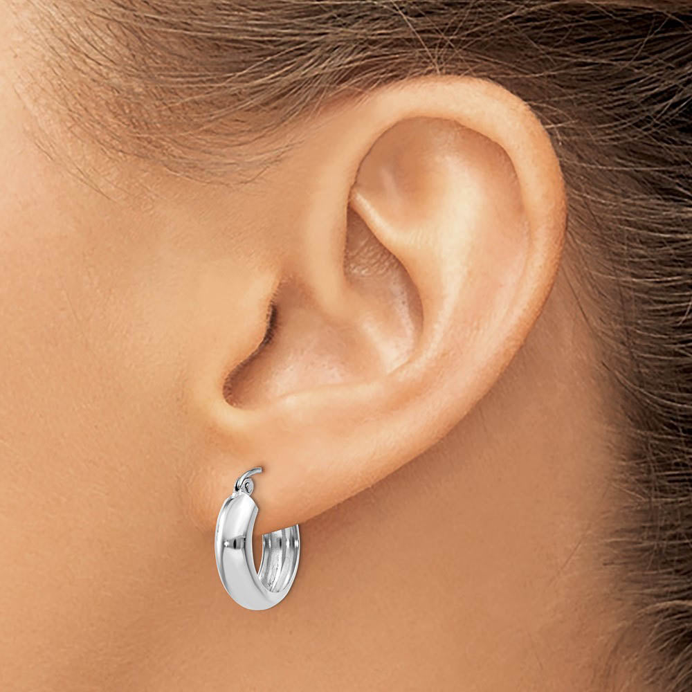 Alternate view of the 4.75mm, 14k White Gold Half Round Hoop Earrings, 12mm (7/16 Inch) by The Black Bow Jewelry Co.