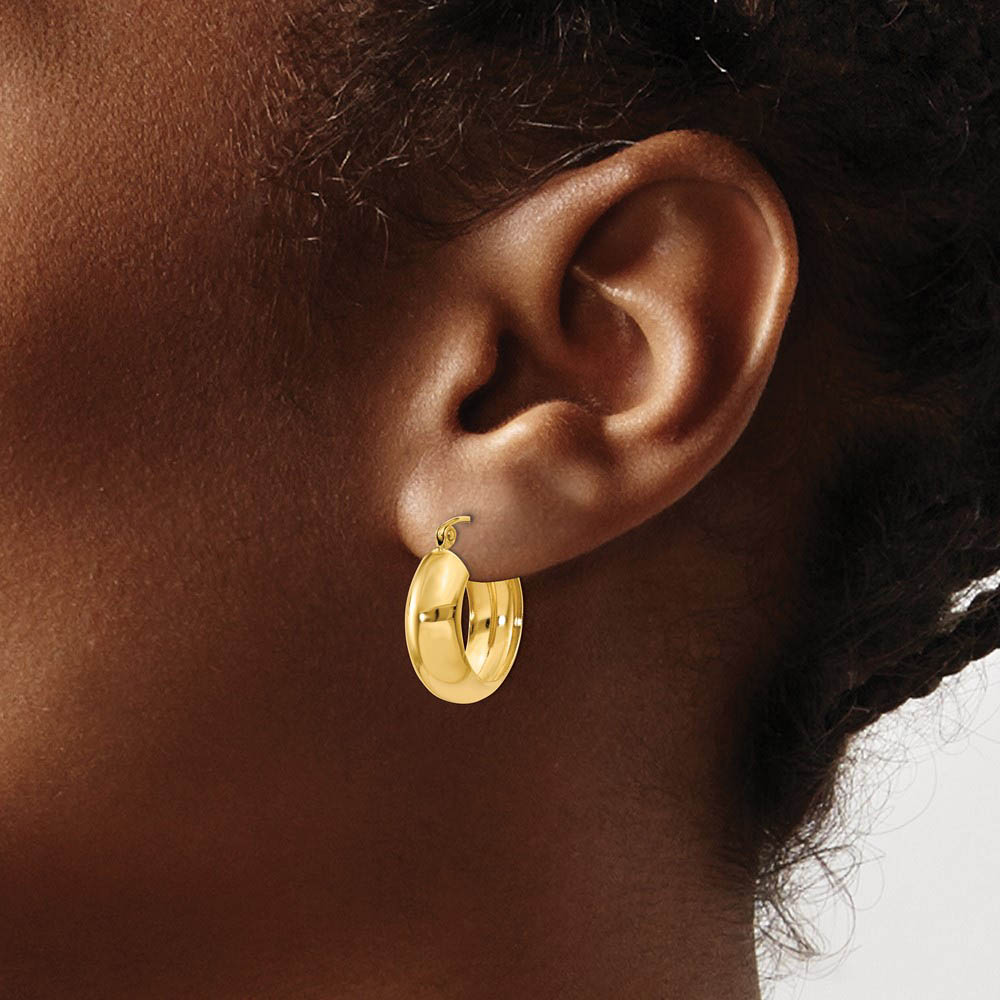 Alternate view of the 7mm, 14k Yellow Gold Half Round Hoop Earrings, 18mm (11/16 Inch) by The Black Bow Jewelry Co.
